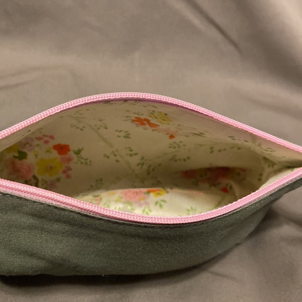 Hand made up-cycled medium zipper bag with strap